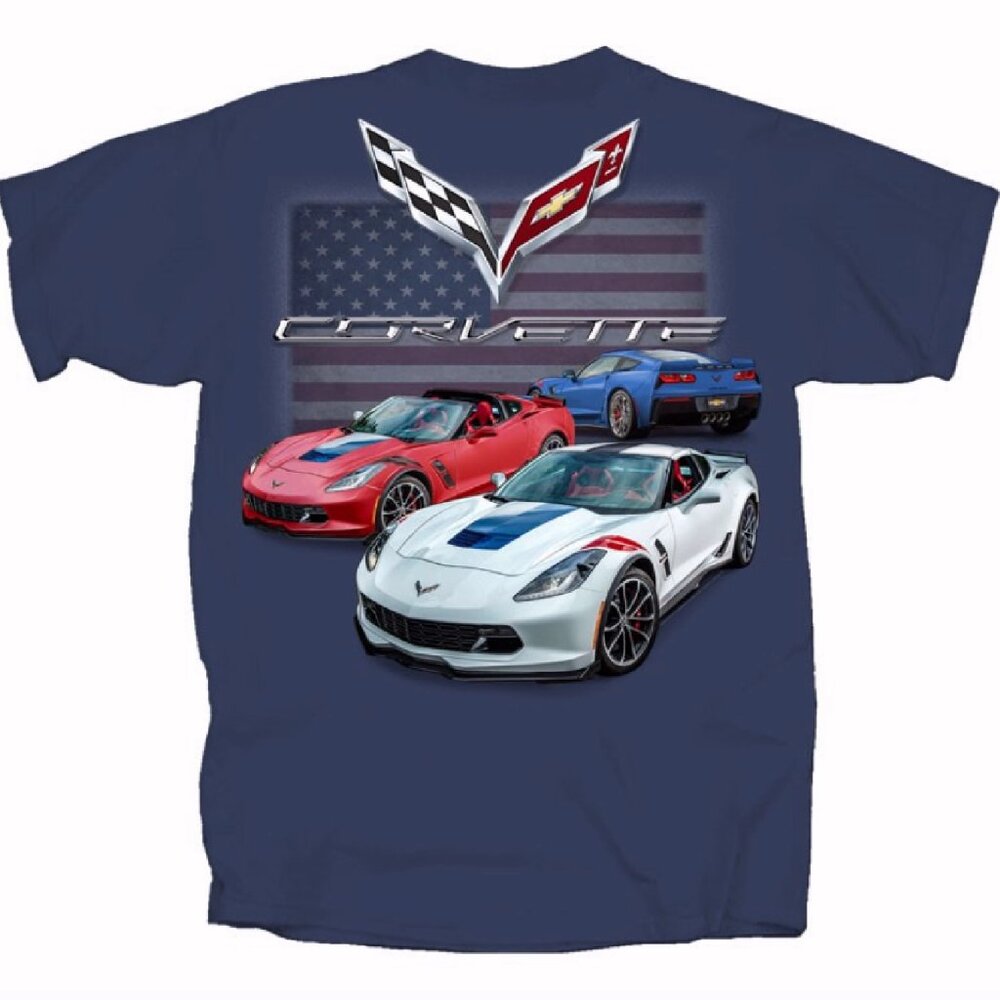 Chevy Chevrolet Corvette C7 Gransport U.S. Flag Short Sleeve T-Shirt - NEW